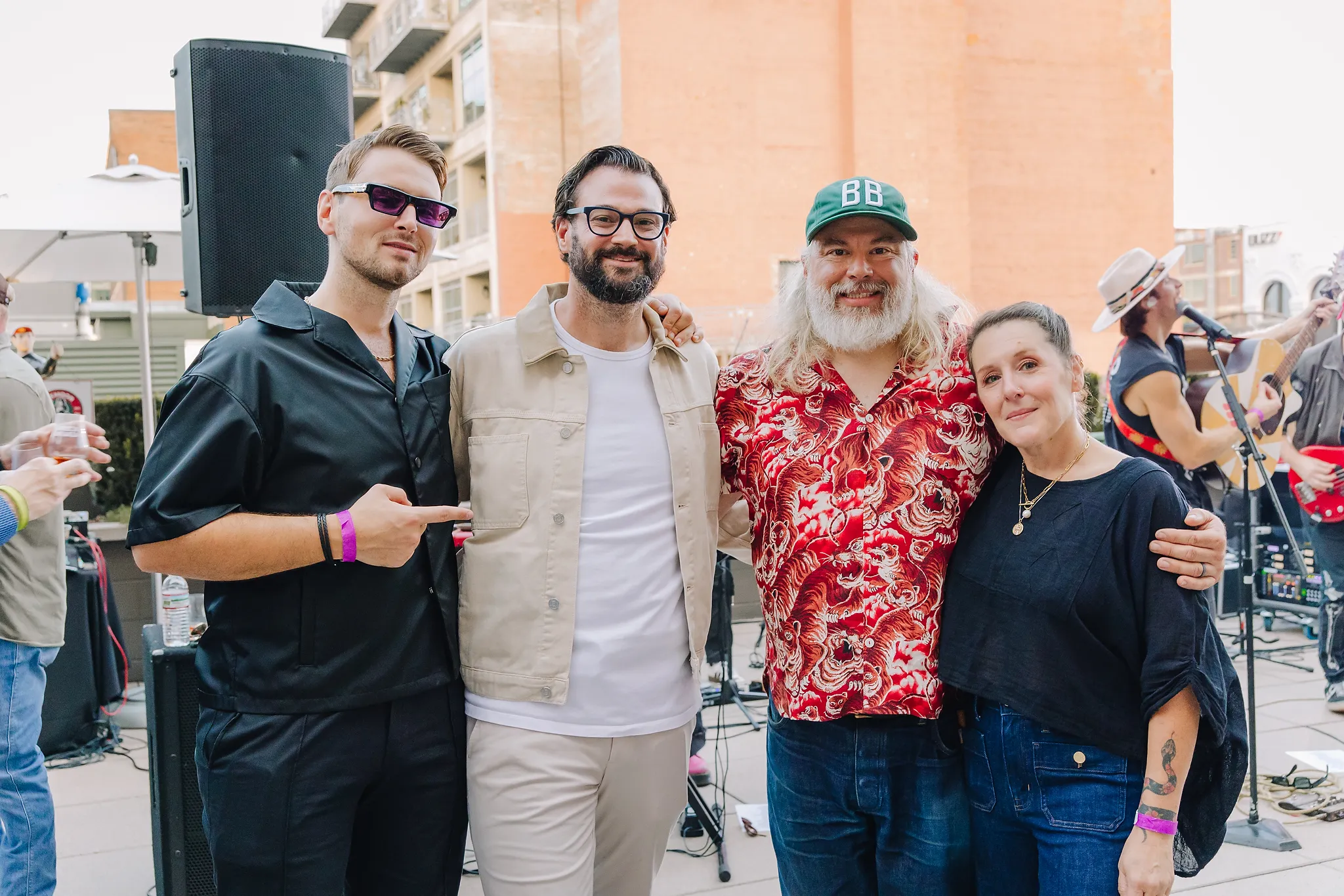Bourbon Bonanza guests with the band at the 2026 Louisville event
